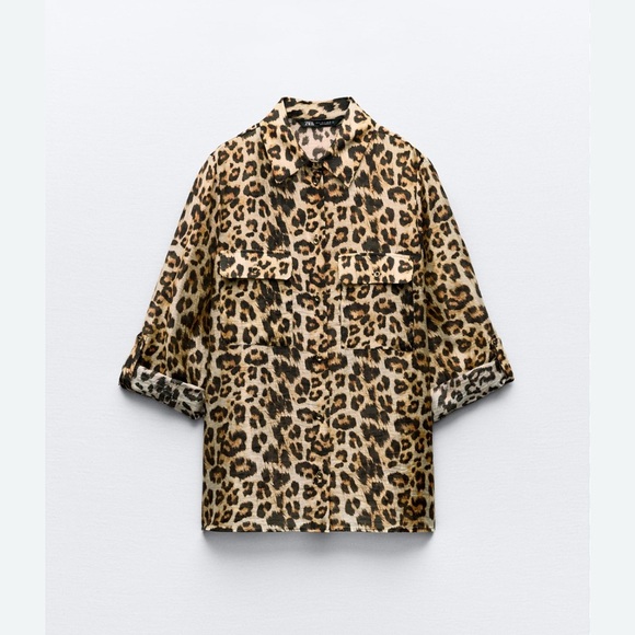 Zara Leopard Print Oversized Button down Shirt - Picture 2 of 8